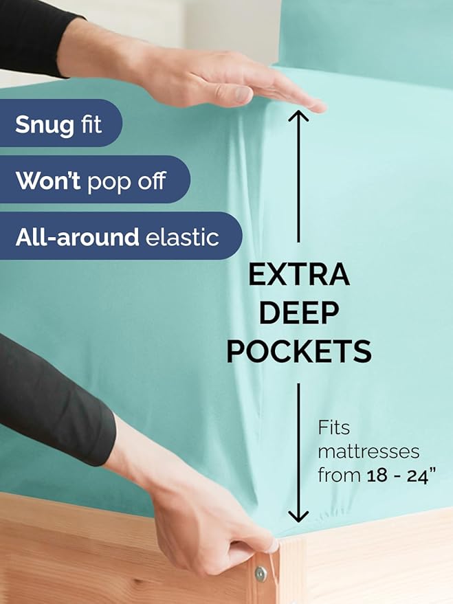 Extra Deep Split King Sheet Set - 7 Piece Breathable and Cooling Sheets - Hotel Luxury Bed Sheets Set - Easy Fit - Soft, Wrinkle Free and Comfy Sheets Set - Spa Blue Sheet Set with Extra Deep Pockets
