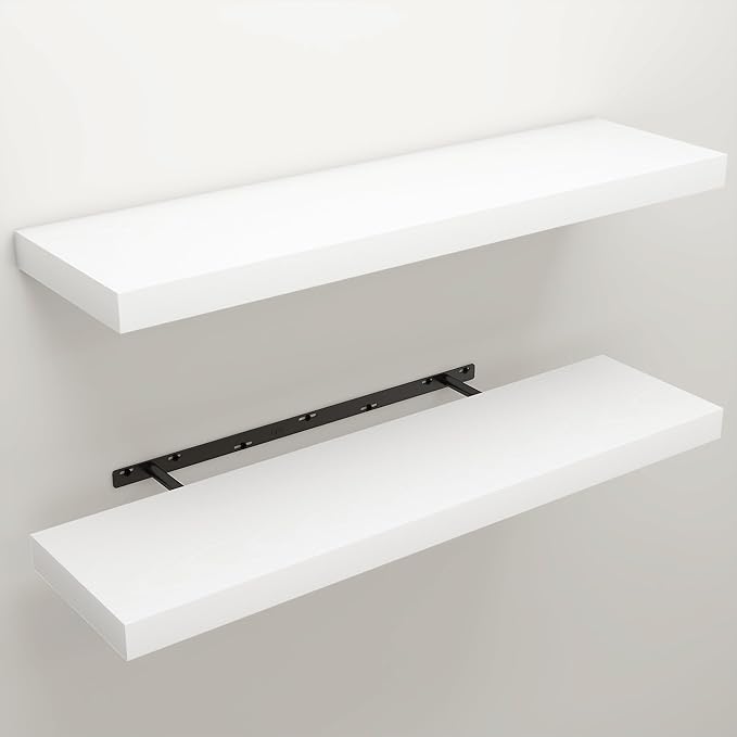 Floating Shelves for Wall, 9.3" Deep Wall Mounted Wood Shelves for Bathroom, Bedroom, Living Room, Kitchen, Hanging Shelf for Books/Storage/Room Decor (White, 36")