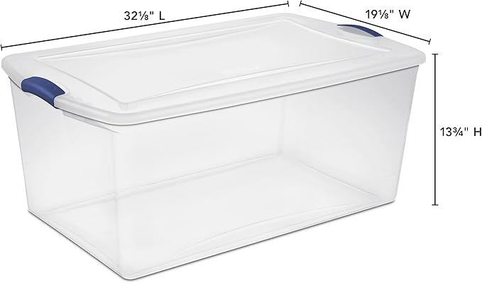 2-Pack 105 Quart Heavy Duty Plastic Storage Bins - Stackable Clear Containers with Lids & Blue Latches, Extra-Large Capacity for Bedding, Clothing, Holiday Decor, Garage & Closet Organization