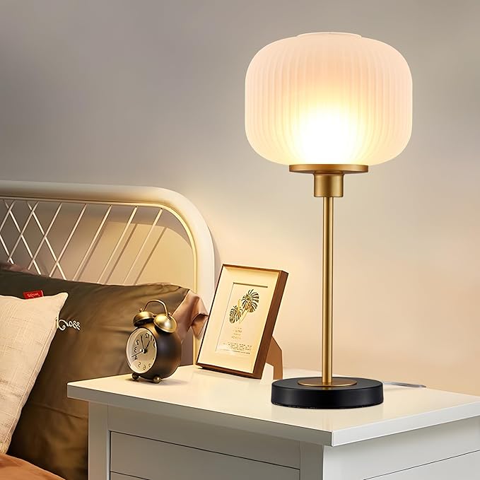 Industrial Table Lamps with Unique Glass Shade, Vintage Bedside Lamps for Bedroom, Modern Nightstand Desk Lamp for Living Room, 1 Pack