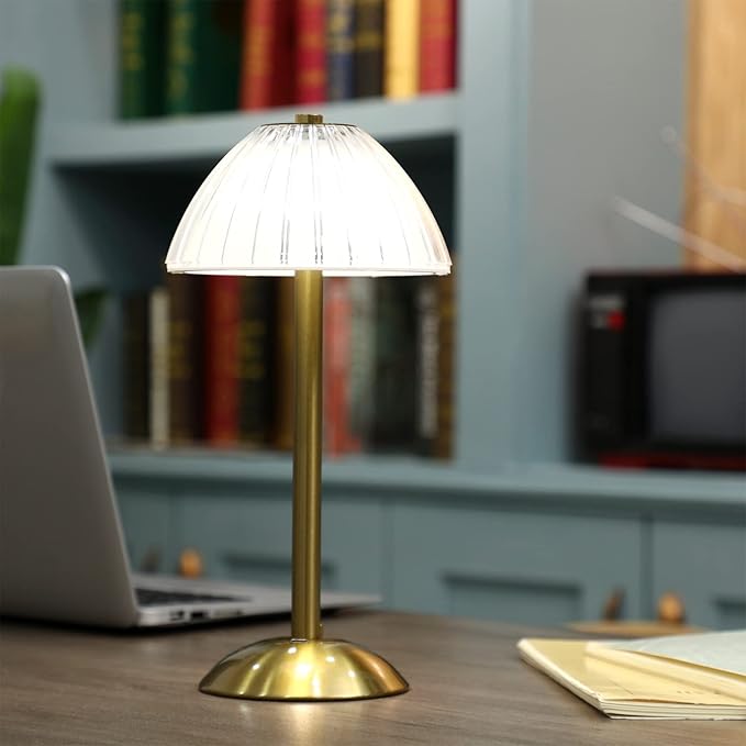 Liliful 4 Pcs Cordless Table Lamp Rechargeable Touch LED Small Gold Portable Battery Operated USB-c Desk Lamp 3 Color Dimmable for Bedroom Living Room Dining (Gold,Mushroom Style)