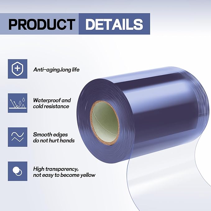 Moukeren Plastic Door Curtain for Winter 26 ft x 8 Inch Thermal Insulated Garage Door Strip Curtains Smooth Waterproof Clear PVC Strip Curtain for Warehouse Freezer Garage, 0.08" Thickness(Classic)