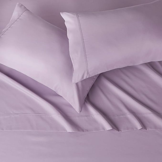 Amazon Basics Lightweight Super Soft Easy Care Microfiber 4 Piece Bedsheets Set with 14-Inch Deep Pockets, Queen, Frosted Lavender, Solid