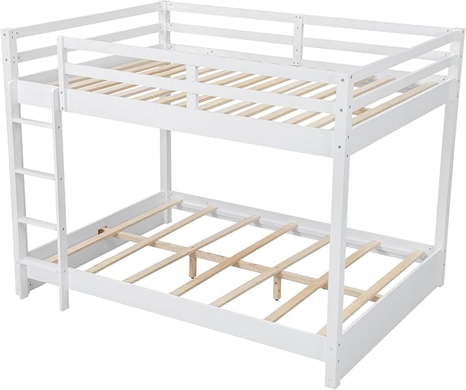 Bellemave Queen Over Queen Size Bunk Bed for Kids/Adults,Solid Wood Bunk Bed Frame Queen Size with Ladder & Safety Guardrails,White