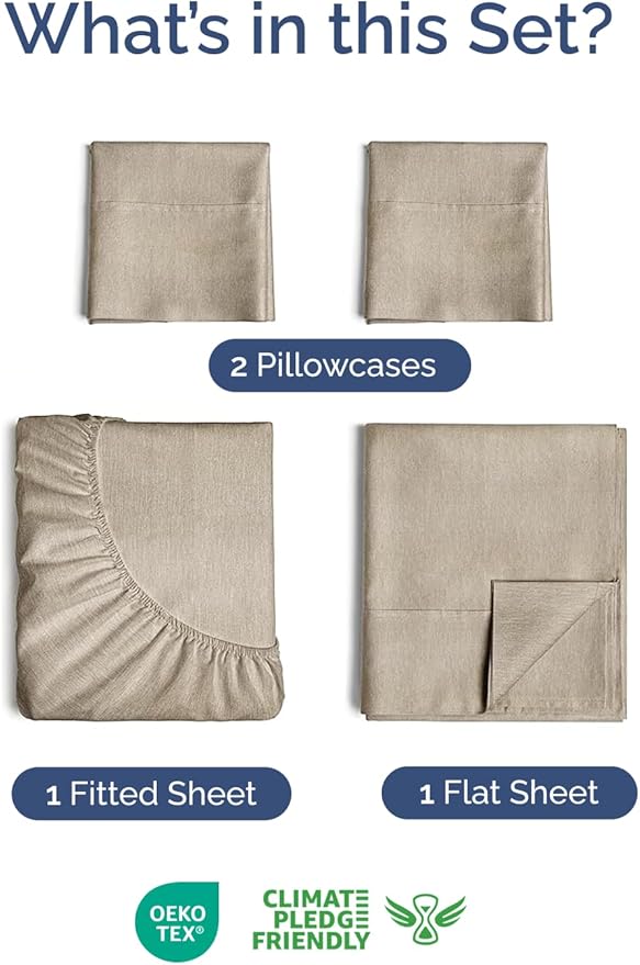 Extra Deep Twin XL Sheet Set - 4 Piece Breathable & Cooling Sheets - Hotel Luxury Bed Sheets Set - Easy Fit - Soft, Wrinkle Free & Comfy Sheets Set - Heathered Beige Sheet Set w/Extra Deep Pockets