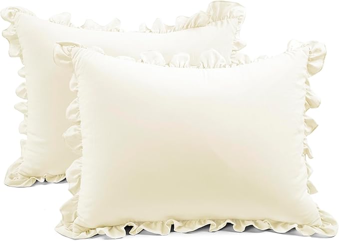 Lush Decor Ruffle Skirt Bedspread Set - 3 Piece Luxurious Farmhouse Bedding Set - Elegant, Charming Ruffle Detail - Timeless Style & Classic Design - Soft and Lightweight - Full, Ivory