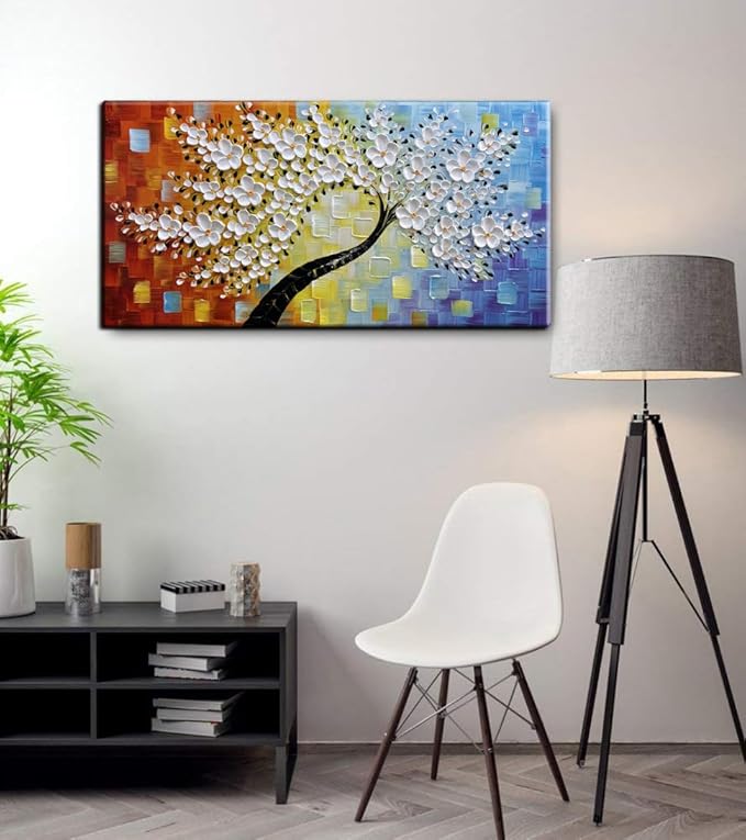 YaSheng Art -Handmade Colorful 3D Flowers Art Oil Painting On Canvas Texture Palette Knife Tree Paintings Modern Abstract Canvas Wall Art Home Interior living room Bedroom Decor Art 24x48inch