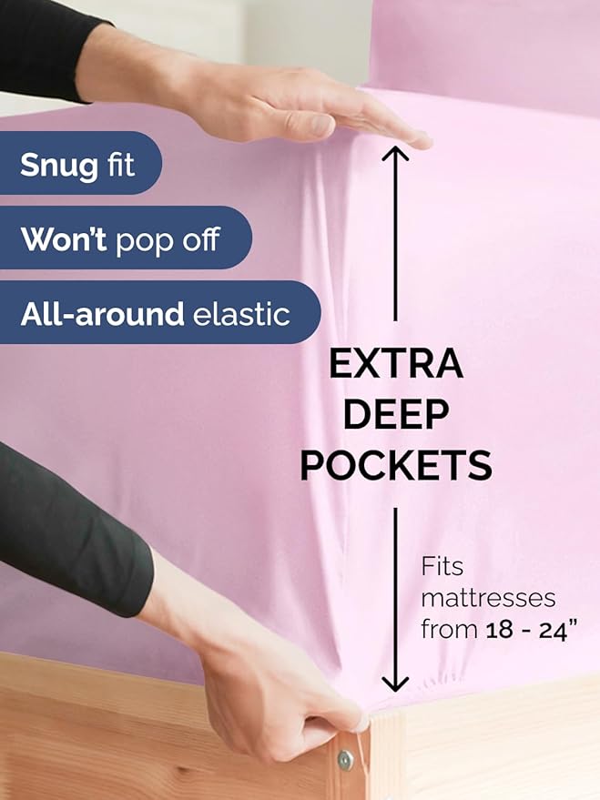 Extra Deep Queen Sheet Set - 6 Piece Breathable & Cooling Sheets - Hotel Luxury Bed Sheets Set - Easy & Secure Fit - Soft, Wrinkle Free & Comfy Sheets Set - Light Pink Sheet Set w/Extra Deep Pockets