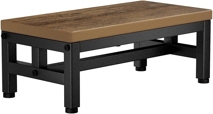 Y&M One Step Stool for Adults Kids, Adjustable Non-Slip Foot Stool with Sturdy Metal Frame, Bed Step for High Beds, Portable Step for Kitchen, Bathroom, Bedroom, Living Room – Rustic Brown
