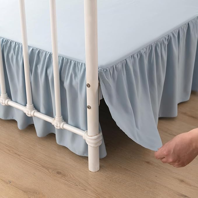 Bed Skirt King Size Ruffled Bed Skirt with Split Corners, 14 Inch Drop Dust Ruffle Bed Skirts with Platform, Gathered Style, 100% Microfiber, Grayish Blue