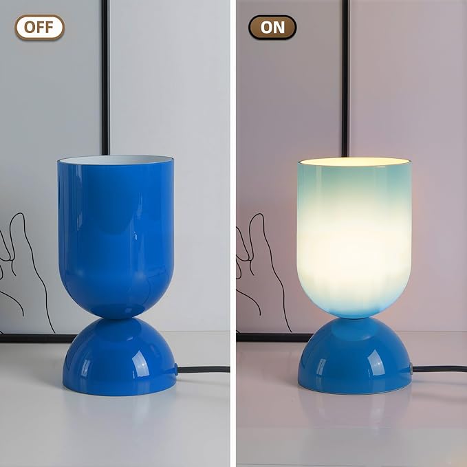 8.9" Modern Glass Table Lamp for Living Room, Dimmable Desk Lamps for Bedroom, UL Listed Nightstand Lamp with Dome Base, End Table Lamps for Home, Side Tables, College Dorm, Office, Glossy Blue