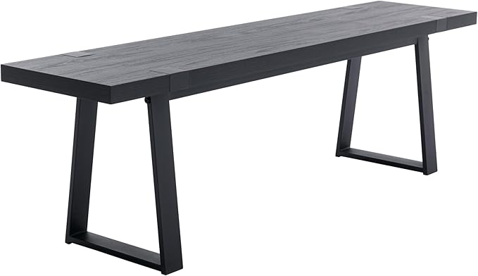 Wooden Dining Bench 60” Industrial Table Benches, Seating Chair Rustic Indoor Benches, Mid Century Kitchen Bench with Metal Legs, Black