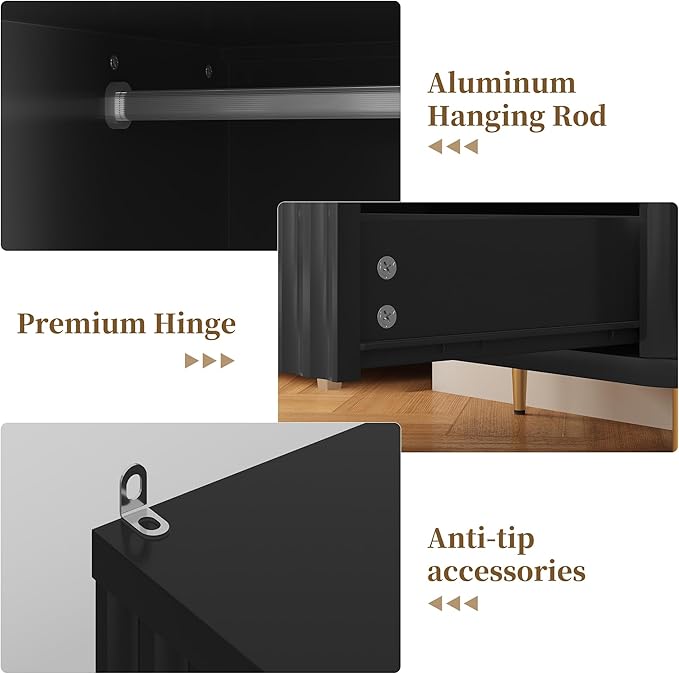 HLR 72" Modern Armoire Wardrobe Closet with Doors and Drawers, Bedroom Armoire Cabinet with Hanging Rod, Wooden Clothing Storage Cabinet Set of 2,Black