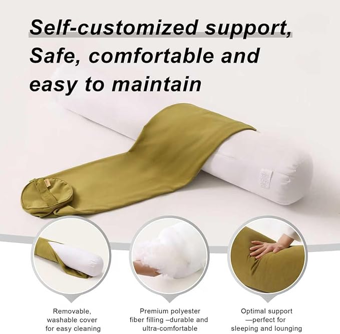Long Round Body Pillow for Adults – Bolster Pillow for Bed, Cervical Roll Pillow, Firm Support for Sleeping,47.24 x 7.87 Inches,Golden Yellow