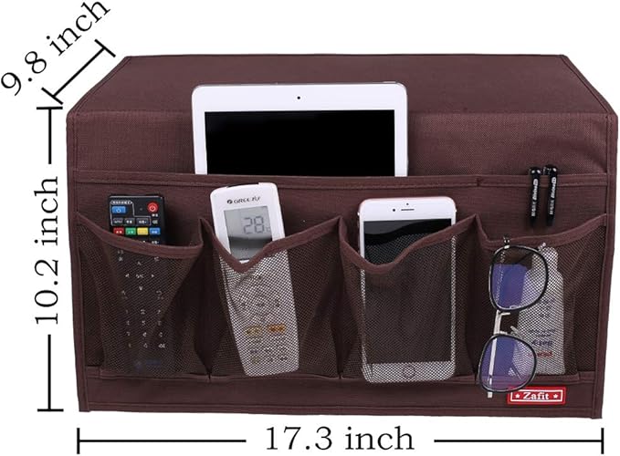 Zafit Bedside Storage Organizer - 6 Pocket Table Caddy for Remotes, Phone, Glasses (Coffee)