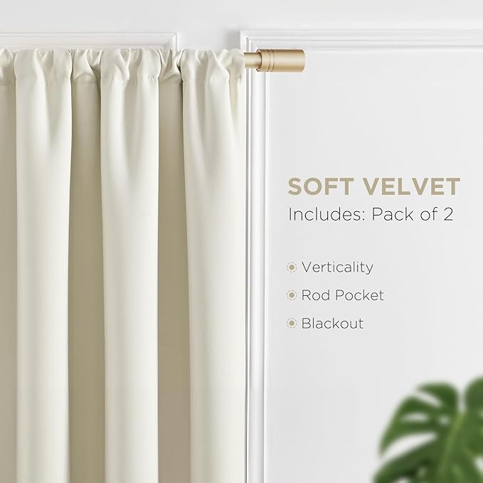 Joydeco White Velvet Curtains 72 Inches 2 Panels, Luxury Thermal Insulated Soft White Curtains for Bedroom & Living Room, Room Darkening Velvet Drapes, Rod Pocket (52W x 72L)