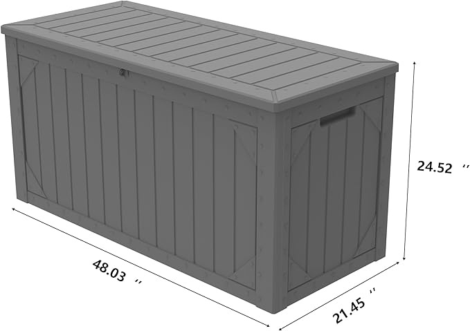 100 Gallon Outdoor Storage Box Waterproof, Lockable Resin Deck Box Patio Storage Bin for Pool Accessories Cushion Furniture, Garden Tools, UV-Resistant Outside Delivery, Grey