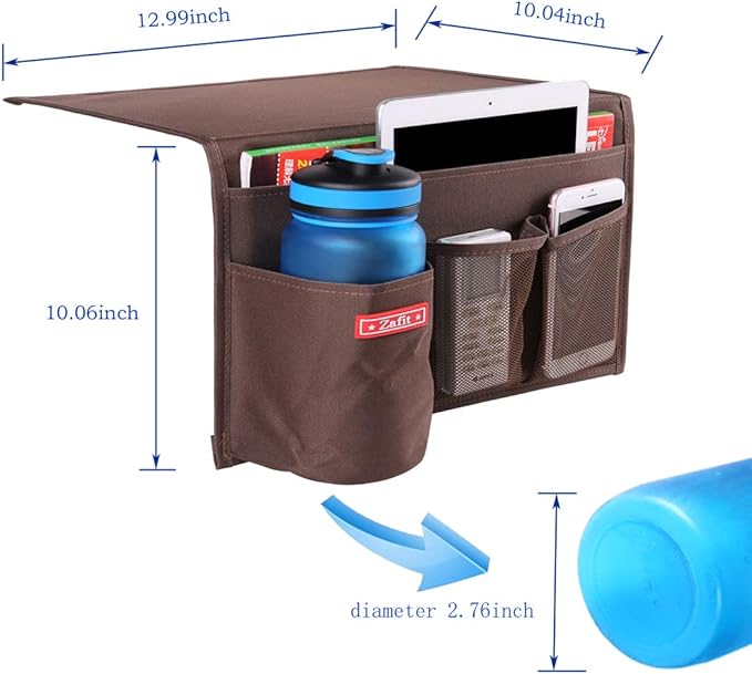 Zafit Bedside Storage Organizer - Table Cabinet Organizer Caddy for Remotes, Phone, Glasses (4 Pockets - Coffee)
