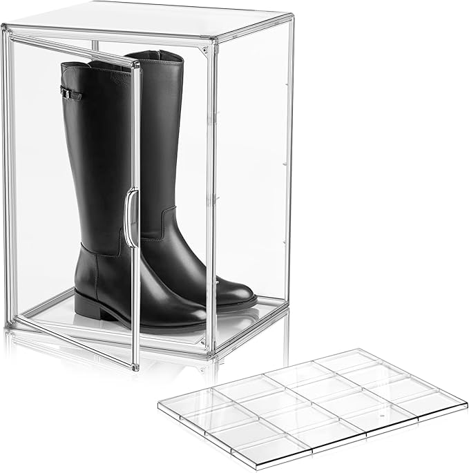 Tall Boot Storage Box Super Large Boot Storage Organizer for Closet Clear XX-Large Acrylic Dispaly Case with Magnetic Lids for Shoe,Helmets,Figures