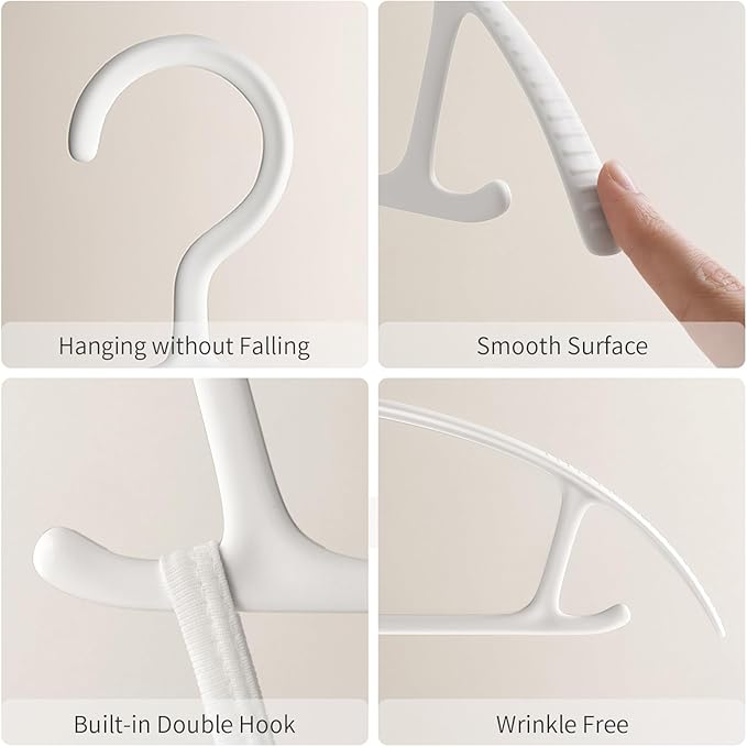 10 Pack Non-Slip Hangers, Heavy Duty, Durable, No Shoulder Bump Wide Plastic Hanger with Rubber and Horizontal Bar for Closet, Coats, Pants, Shirts, White (10 Pack 16.3 inch)