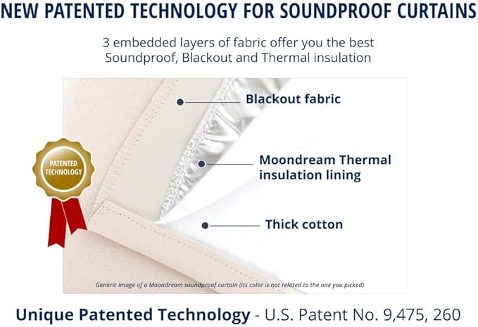 Moondream DecibelControl™ 3-in-1 Soundproof Curtain | Noise Reduction | Thermal Insulation | 100% Blackout | Patented Technology | Made in Europe | Grommet | 55" W x 108" L | Beige - Pelican MC8220
