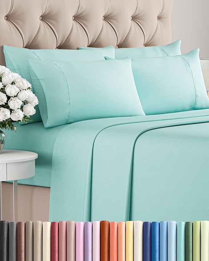 King 6 Piece Sheet Set - Cooling, Comfy & Breathable - Hotel Luxury Bedding, Includes Fitted Sheet for Women, Men, Kids and Teens - 1 Flat, 1 Fitted Sheet, 4 Pillowcases with Deep Pockets - Spa Blue