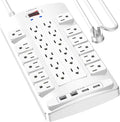 QINLIANF Surge Protector Power Strip - 10Ft Flat Plug Heavy Duty Extension Cord with 24 Outlets and 4 USB Ports(2 USB-C Ports), 1875W/15A, 4100J, for Home, Office, Dorm, ETL Listed, White
