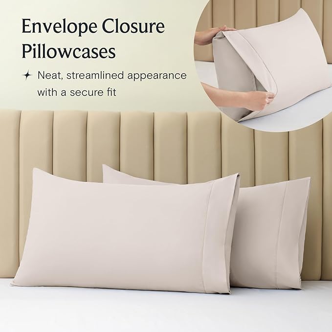 LuxClub 5 PC Sheet Set Bed Sheets Deep Pockets 16" Eco Friendly Wrinkle Free Cooling Machine Washable Hotel Bedding Silky Soft - Linen Split King