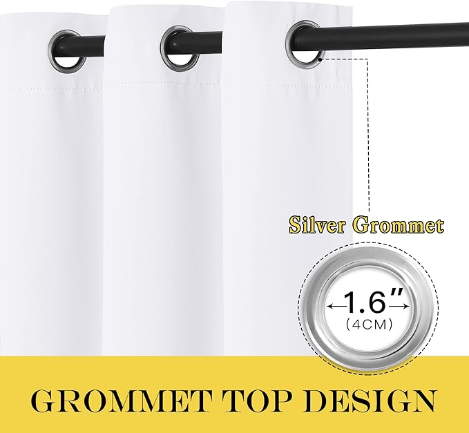 NICETOWN White Room Darkening Curtain 120 inches Long for Living Room - Grommet Solid Thermal Insulated Grommet Light Blocking Window Treatment for Bedroom (1 Panel, W52 x L120)