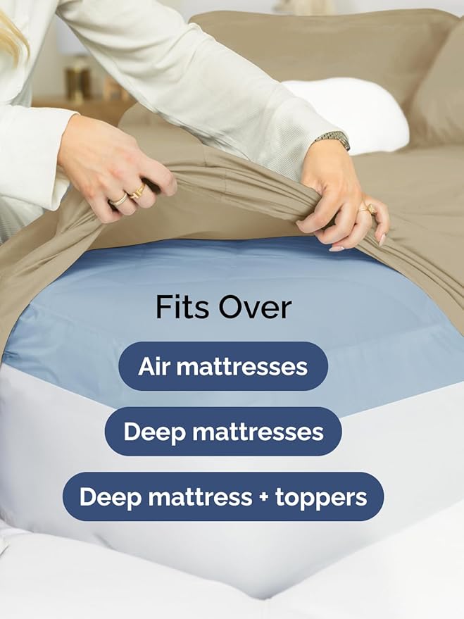 Extra Deep Twin Sheet Set - 4 Piece Breathable and Cooling Sheets - Hotel Luxury Bed Sheets Set - Easy & Secure Fit - Soft, Wrinkle Free and Comfy Sheets Set - Beige Sheet Set with Extra Deep Pockets