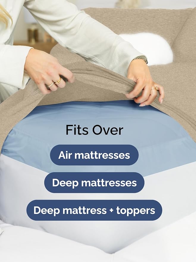 Extra Deep King Sheet Set - 6 Piece Breathable and Cooling Sheets - Hotel Luxury Bed Sheets Set - Easy Fit - Soft, Wrinkle Free and Comfy Sheets Set - Heathered Beige Sheet Set with Extra Deep Pockets