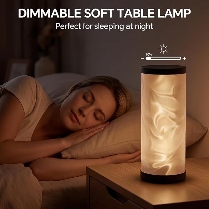 WORLD WIN Prism Glow Table Lamp - 3 Color Temperatures USB Control Bedside Lamp, Dimmable Desk Light for Bedroom Living Room & Office, Modern Reading Lamp for Home Desk Decor (Water Ripple, Black)