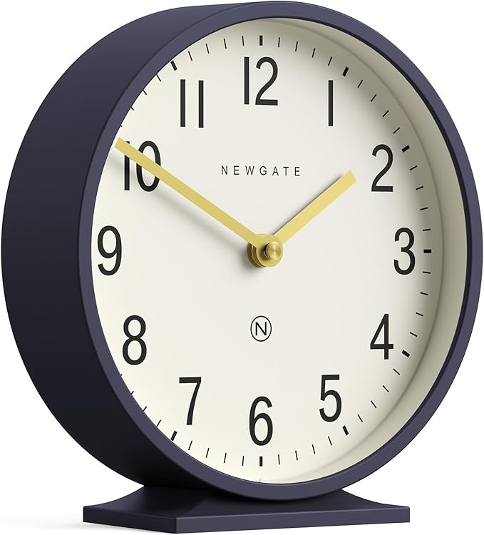 NEWGATE® Q Mantel Clock | Modern Classic Round Mantel Clock | Navy Blue | Contemporary Style for Mantel, Desk, Table, Shelf or Bedside