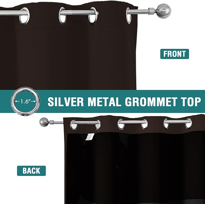 ChrisDowa 100% Blackout Curtains for Bedroom with Black Liner, 2 Thick Layers Total Blackout Thermal Insulated Grommet Small Window Curtains 2 Panels Set (Brown, 42 x 45 Inch)