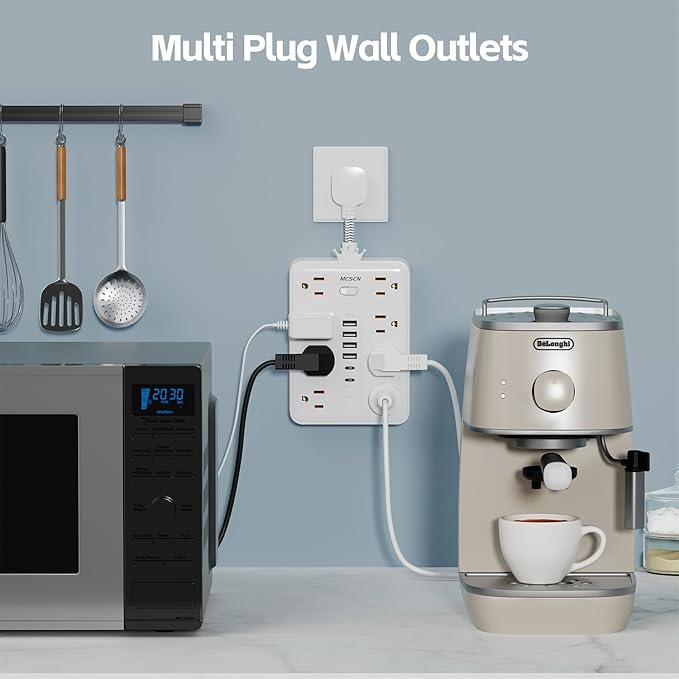Surge Protector Power Strip(900J) -MCSCN 8 Outlets 6 USB - 15A/1875W - Ultra-Thin Plug & Cord - UL Certified - Home/Office Use