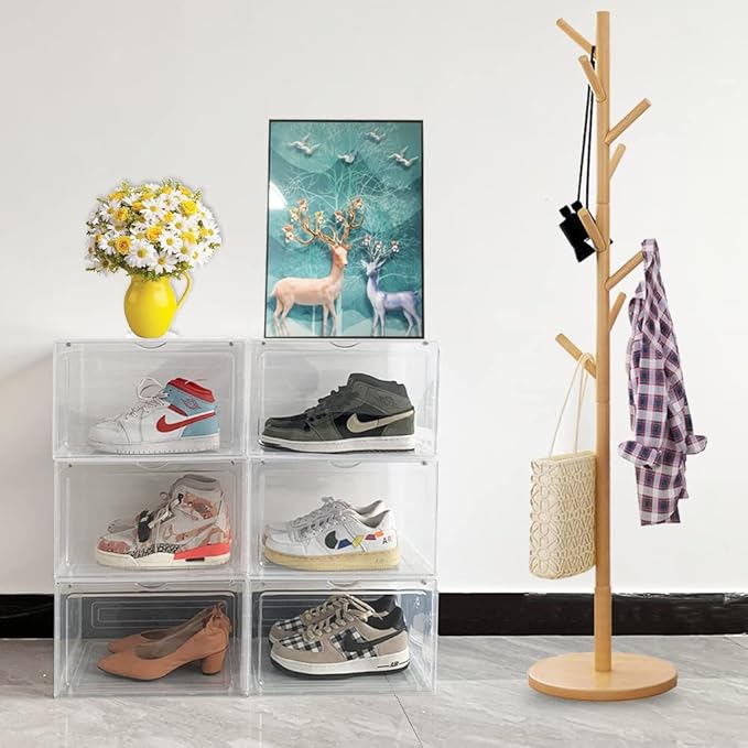 8 PACK XL Shoe Storage Box,Drop Side Sneaker Display Case,Shoe Boxes Clear Plastic Stackable 13.4”x 10.6”x 8.3” Fit up to US 13 (Clear 8Pack)