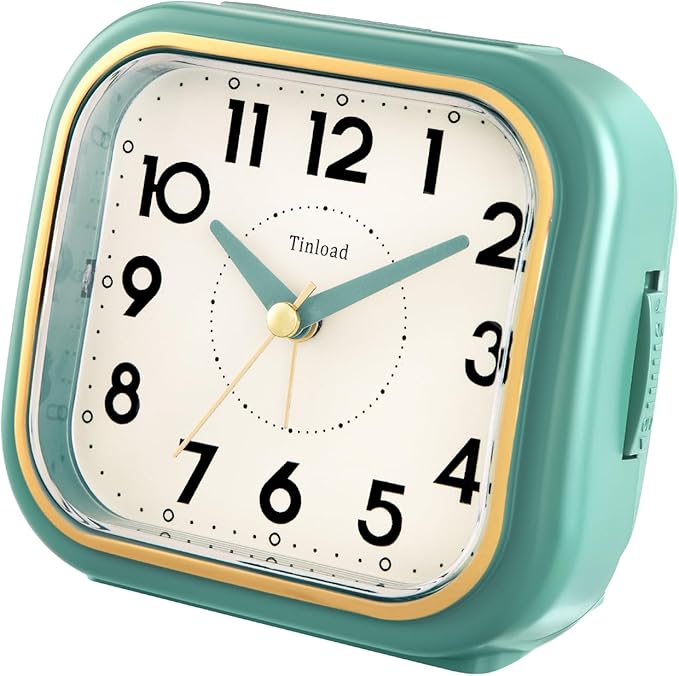 4.3" Retro Analog Alarm Clock • Silent Non Ticking • Gentle Wake • Beep Sounds • Increasing Volume • Battery Operated Snooze and Lighted on Demand • Retro Green