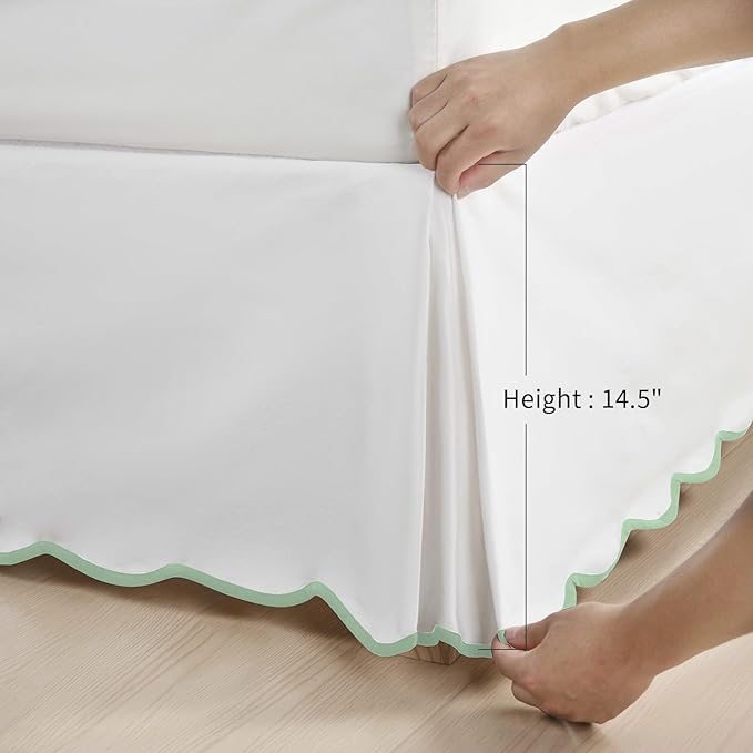HIG Off-White Chic Queen XL Bed Skirt - Easy Fit Scallop Edge Pleated Bedskirts, 14 Inch Drop Anti-Slip Dust Ruffle, Thick Fabric for Enhanced Privacy, Pre-Washed for Long-Lasting Use(N60022)