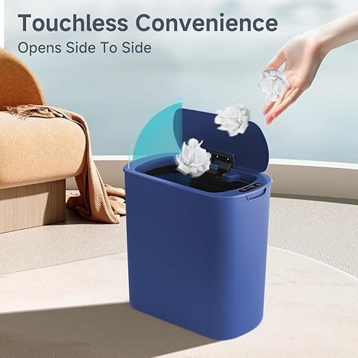 TIPGO 5 Gallon Motion Senor Bathroom Trash Can with Lid, Automatic Garbage Can Touchless, Smart Plastic Waste Basket for Narrow Spaces, Bathroom, Office, Bedroom, Living Room (Blue)