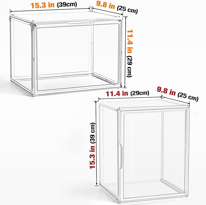 5 Pack XXX-Large Acrylic Display Case 17.7''x13''x13'' Tall Boot Storage Box Handbag Organizer for Closet Clear Boot Organizer Stackable Figure, Collectibles, Helmet Showcase with Magnetic Lid