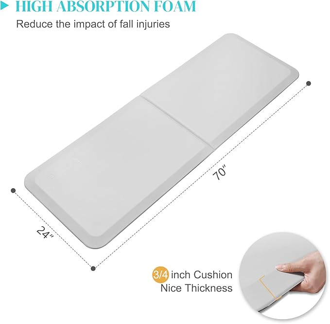 Bi-Fold Fall Mats for Elderly Senior Handicap Fall Prevention Pad, Bedside Safety Floor Mat, Bed Falling Protection, Non Slip, Beveled Edge, Anti Fatigue