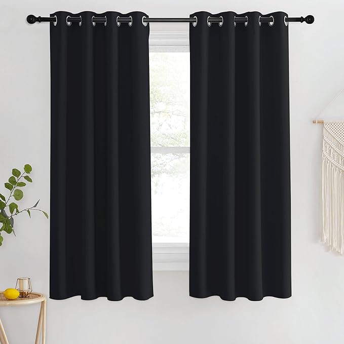 NICETOWN Blackout Black Curtain for Bedroom - Blackout Thermal Insulated Window Treatment Solid Grommet Room Darkening Soundproof for Bedroom/Boys Room (1 Panel, W46 x L63)