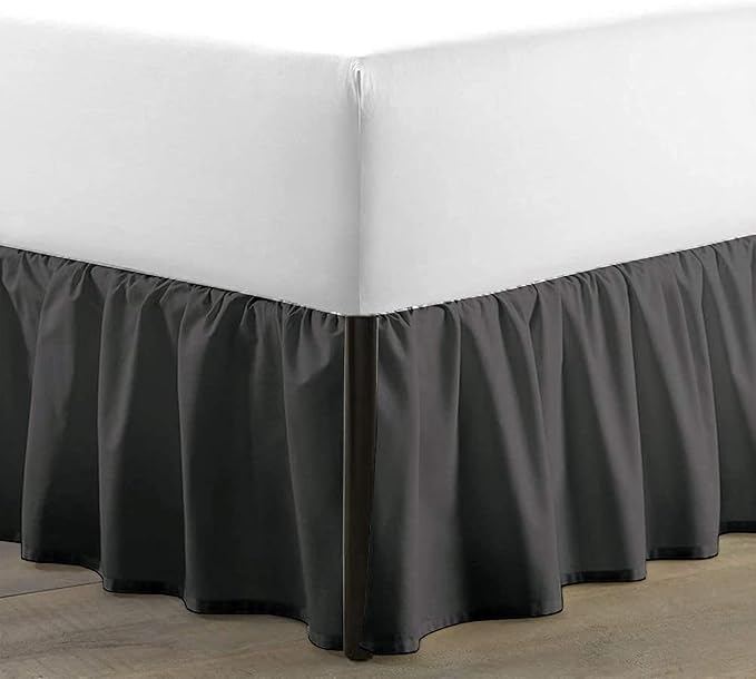 SKY BEDDINGS - Queen Size Ruffled Bed Skirt with Split Corners - 18 Inch Drop Dust Ruffle Bed Skirt with Platform Three Sided Coverage - 100% Microfiber, Dark Grey