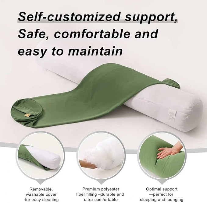Bolster Pillow for Bed – Long Round Body Pillow for Adults, Cuddle Pillow for Sleeping, Full-Length Support,59 x 7.87 Inches,Olive Green