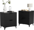 Royal Windsor Small Fluted Nightstand Set of 2 with 2 Drawers, Side End Table, Small Accent Storage Cabinet, Modern Night Stand Bedside Table for Bedroom Full Size Bed, Black