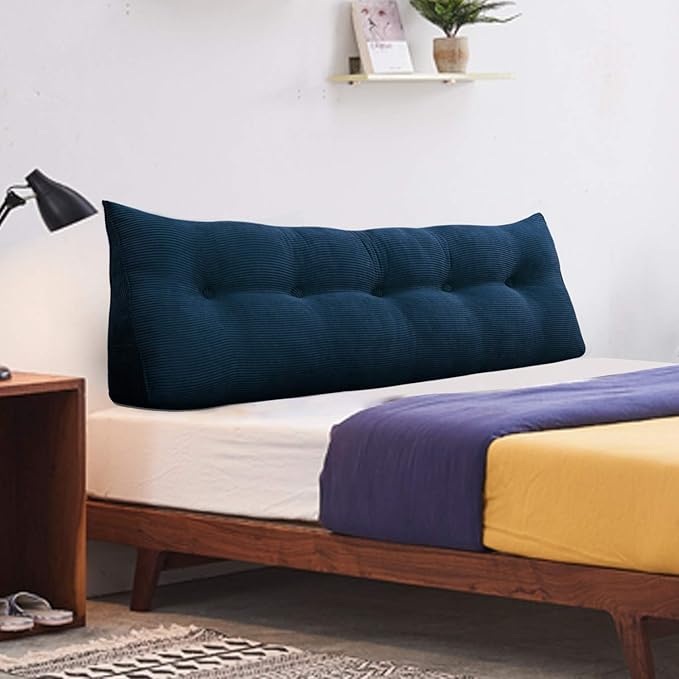 WOWMAX Triangular Headboard Pillow Bed Wedge Pillow for Headboard Large Bolster Pillow for Bed Wedge Pillow Headboard Daybed Pillows, Corduroy(100% Cotton), Deep Blue, California King
