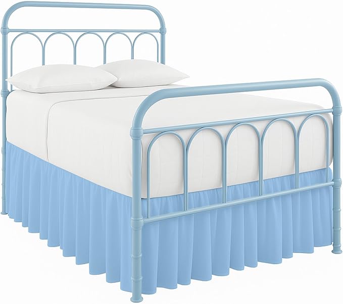 Cottingon Bed Skirt Queen 12" Drop with Split Corners, 100% Microfiber Soft and Stylish, Dust Ruffle with Platform, Light Blue