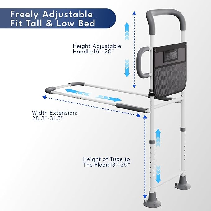 HOMEAL Bed Rails for Elderly Adults Safety, Reinforced Bedrails for Elderly Adults with Ergonomic Grab Bar Bed Handrails, 3-Ways Adjustable Bedside Assist Bed Cane Guard Railings for Seniors(Black)