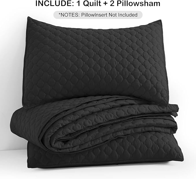HORIMOTE HOME Quilt Set King Size, Black Bedspread with Clouds Pattern, Soft Coverlet Set Lightweight Microfiber Quilted Bedspread for All Season, Includes 1 Quilt and 2 Pillow Shams