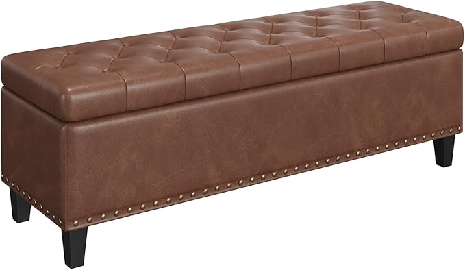 Storage Ottoman Bench,51-Inch Large Storage Bench for Bedroom End of Bed, 30 Gallons Faux Leather Ottoman with Storage for Bedroom, Living Room, Entryway, Hallway,Brown
